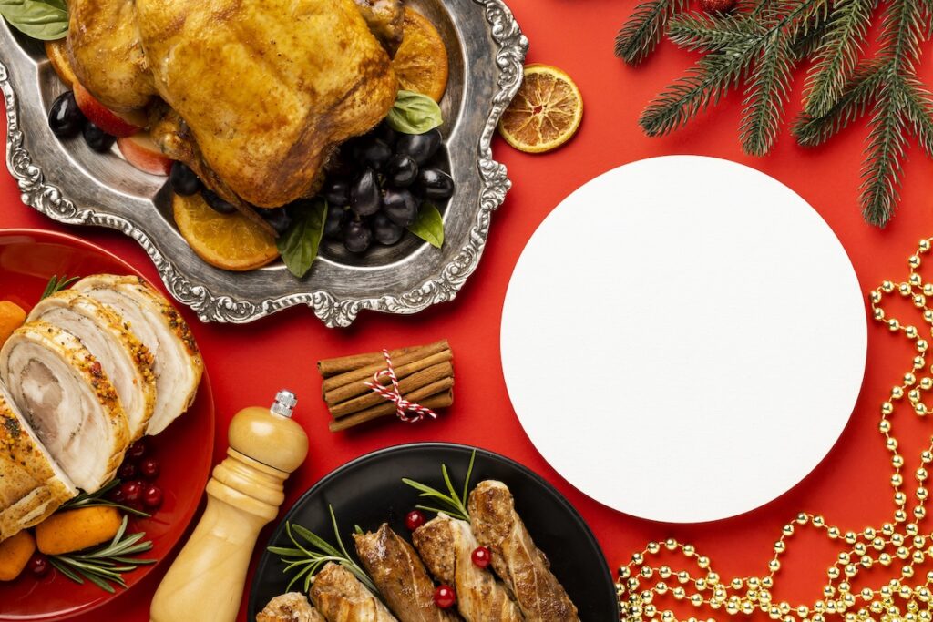 top view delicious christmas food assortment