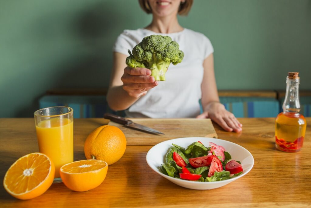 woman with food