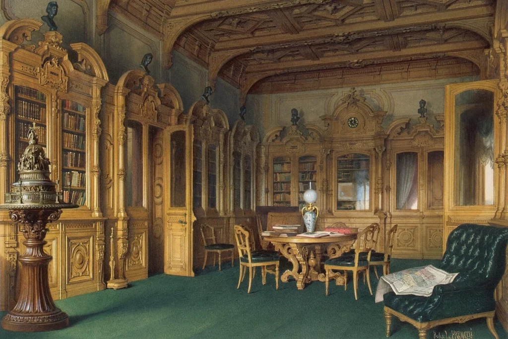 premazzi. mansion of baron a.l. stieglitz. the library. 1870