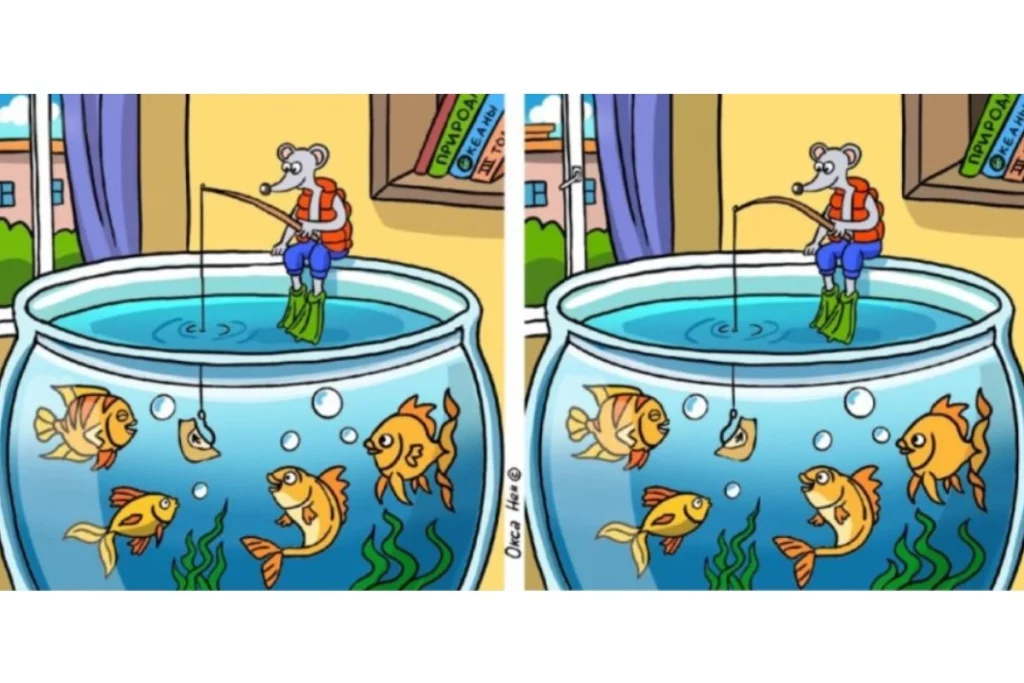 Найдите 10 отличий: глазастая рыбалка с мультяшным мышонком 1 o070426.16.04